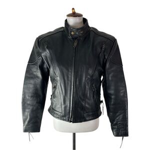 Leather King Women’s Black Bike Motorcycle Heavy Duty Jacket Size Small
